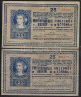 1918. 25K (2x) "Szegedi Kézműves Bank" egyik pozitív + másik negativ szárazbélyegzővel! T:II RRR!!!