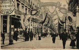 Lisbon, President Loubet in Portugal, ornamentation of Garrett street (small tear)