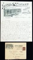 1897 Párizs, A Hotel Violet díszes fejléces levélpapírjára írt személyes német nyelvű levél a hozzávaló fejléces borítékban