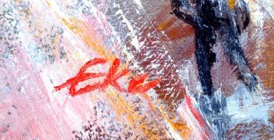 Eke Zsolt (1968-2005): Oktogon. Olaj, farost, jelzett, kereteben, 100×103 cm