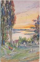 Constantinople, Sunset at Eyoub, cemetery (Rb)