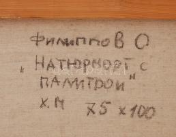 O. Filippov (?-?): Csendélet palettával, olaj, vászon, hátulján jelzett, 74,5×100 cm /

О....