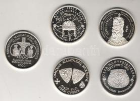 2000."Magyar Államalapítás Évfordulója" Ag 155,5g emlékérem sor 5klf db T:PP eredeti díszdobozban tanúsítvánnyal csak 3000db!R!