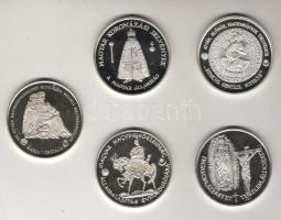 2000."Magyar Államalapítás Évfordulója" Ag 155,5g emlékérem sor 5klf db T:PP eredeti díszd...