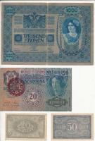 14db-os vegyes magyar korona bankjegy tétel, benne felülbélyegzettek T:vegyes