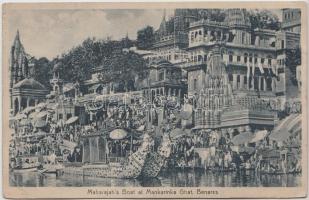 Varanasi, Benares; Maharajahs Boat at Mankarinka Ghat (EB)