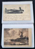 Kis méretű fotóalbum 36 db RÉGI városképes lappal; külföldi szélmalom / Small sized photo album with...