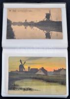 Kis méretű fotóalbum 36 db RÉGI városképes lappal; külföldi szélmalom / Small sized photo album with...