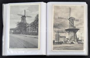 Kis méretű fotóalbum 36 db RÉGI városképes lappal; külföldi szélmalom / Small sized photo album with...