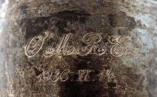 Ezüst (Ag.) kupa, jelzett, mesterjeggyel (KM), "O.M.R.E 1936" felirattal, m:19 cm, nettó:1...