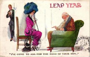 Leap Year, &quot;I&#039;ve come to ask for the hand of your son.&quot; humour, artist signed (EK)