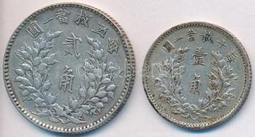 Kína 1914. 10c Ag + 20c Ag  "Yüan Shihkai" T:2,2- patina
China 1914. 10 Cents Ag + 20 Cent...
