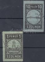 1930 Szolnok városi illetékbélyeg 10f, 1P "Sz.V." lyukasztással