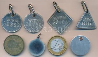 8db vegyes szerencsepénz, játékpénz, osztrák ebvédjegy T:2