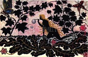 48 db RÉGI motívumlap; sziluettes művészlap / 48 old motive cards; silhouette art postcards