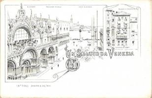 Venice, Venezia; S. Marco, Palazzo Ducale, Isola S. Giorgio, Palazzo di Desdemona / cathedral, palaces, island, floral Art Nouveau, Schneider & Lux No. 996.