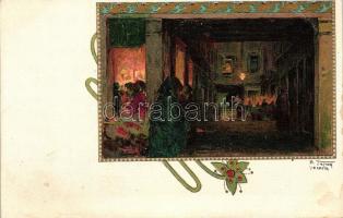 Venice, Venezia; at night, Benzo e Fiecchi, Art Nouveau litho s: R. Tafuri