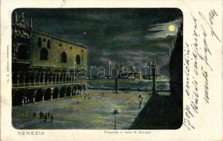 Venice, Venezia; Piazza e isola S. Giorgio / square, island at night