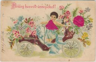 Easter, Emb. litho, decorated card (fa)