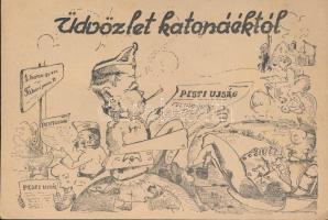 Üdvözlet katonáéktól, Pesti Újság, 1. honvéd gyalogezred / WWII Hungarian military greeting card (EK)