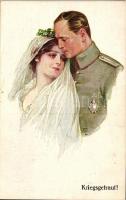 Kriegsgetraut / Soldier with bride, artist signed, Katona feleségével, s.