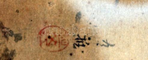 Kismadár, japán akvarell, papír, jelzett, paszpartuban, üvegezett fa keretben, 14×45 cm