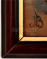 JB jelzéssel: Vasárnapi miséről hazafelé, pasztell, papír, üvegezett fa keretben, 42,5×48 cm