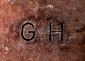 Régi alpaka tál, jelzett, 36,5×24,5 cm