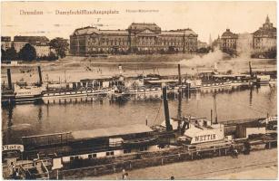 Dresden, Dampfschifflandungsplatz, Finanz Ministerium / Steamboat landing place, financial ministry, SS John Penn, SS Wettin, SS Aussig (fa)