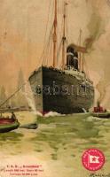 TSS Kroonland; Red Star Line, Antwerpen litho s: H. Cassiers