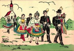 Magyar folklór, esküvő / Hungarian folklore, wedding, artist signed (EK)