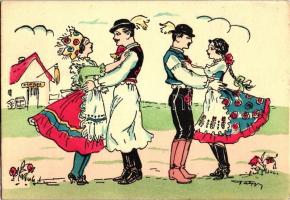 Csárdás, magyar néptánc / Hungarian folk dance, artist signed