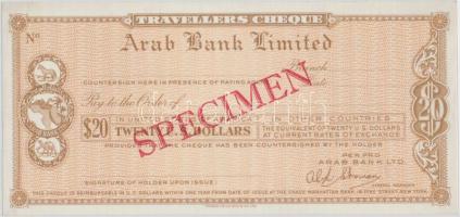 Amerikai Egyesült Államok DN "Arab Bank" 20$ "SPECIMEN" utazási csekk T:I- USA ND "Arab Bank Limited" 20 Dollars "SPECIMEN" travellers cheque C:AU