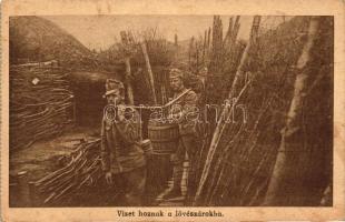 Vizet hoznak a lövészárokba / WWI Hungarian military card, water carrying soldiers (EB)