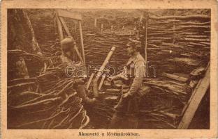 Aknavető a lövészárokban / WWI Hungarian military, mortar in the trench (EB)