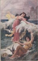 Hra vin / The sport of the Wave, erotic art postcard s: H. Zatzka