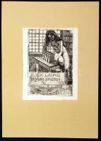 Nagy Sándor (1869-1950): Ex libris Ladislai Siklóssy, rézkarc, papír, jelzett a dúcon, paszpartuban, 14×10 cm