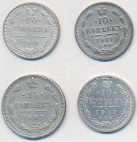 Orosz Birodalom 1901-1916. 10k Ag (3xklf) + 15k Ag T:2,2- Russian Empire 1901-1916. 10 Kopeks Ag (3xdiff) + 15 Kopeks Ag C:XF,VF