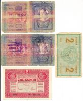 1904. 10K (2x) + 1914-1917. 2k (2x) mindegyik román körbélyegzővel T:II-,III-,IV egyik ragasztott