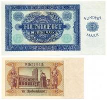 Német 3. Birodalom 1942. 5M bélyeggel + NDK 1948. 100M T:I-
German Third Reich 1942. 5 Marks with st...
