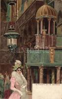 Venice, Venezia;  interior of S. Marco, litho, artist signed (EB)