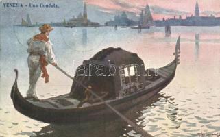 Venice, Venezia; gondola, artist signed