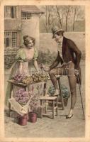 Romantic, flower seller lady, N. 028. artist signed (fl)