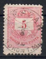 1881 5 kr magasra és képbe fogazva "PÉSZAK-TORONT. M."