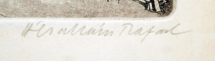 Ábrahám Rafael (1929- ): Váralja (Felvidék), rézkarc, papír, jelzett, üvegezett fa keretben, 21,5×16...