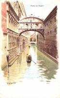 Venice, Venezia; Ponte dei Sospiri / bridge, litho (EK)