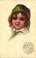 Italian art postcard, Little child with hat, Anna &amp; Gasparini 542-2. (EB)