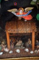 Betlehem, régi, különféle természetes anyagokból kollázsszerű technikával készített, ragasztott naiv...