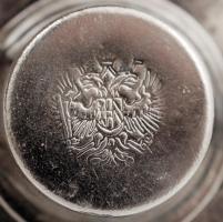 Antik duplafedelű fém-üveg tintatartó, belső fedelén az osztrák császári kiscímerrel, jelzés nélkül,...