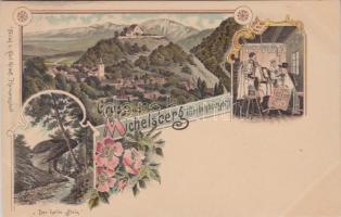 Kisdisznód, Michelsberg; Félszikla, folklór / Halbe Stein rock, folklore, floral Art Nouveau litho